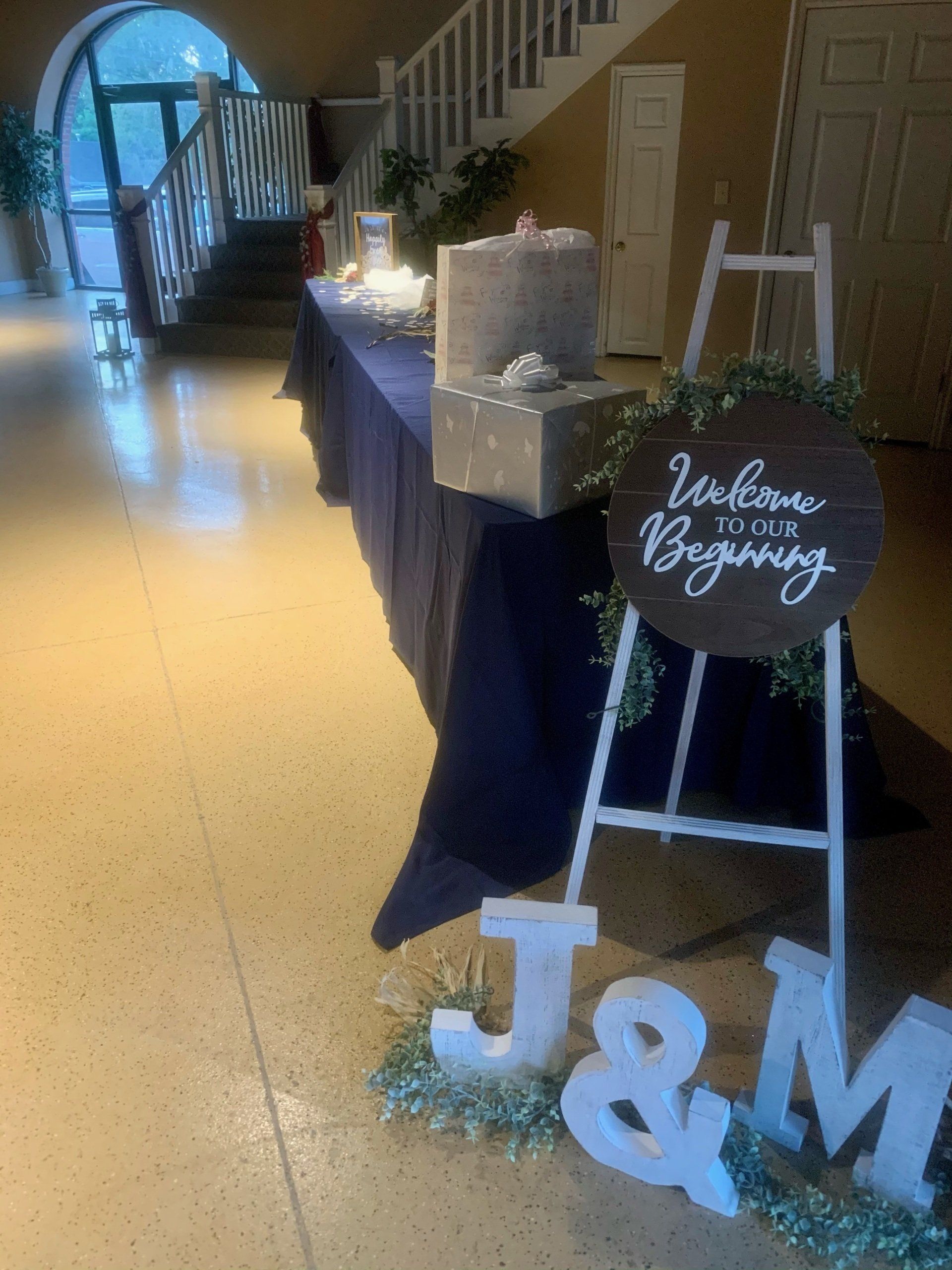 Decorated Entry and Gift Table in Atrium