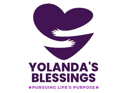 Purple heart with hugging arms, the logo for Yolanda's Blessings, whose tagline is, 