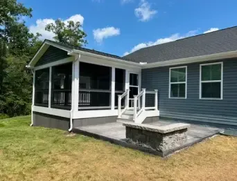 screened porch and stamped patio