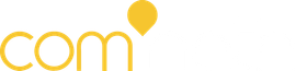 Le logo présente les lettres « com » dans une police jaune/orange avec une forme de goutte jaune au-dessus.