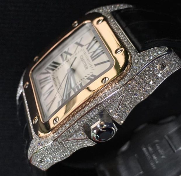 Customised diamond set Cartier watch