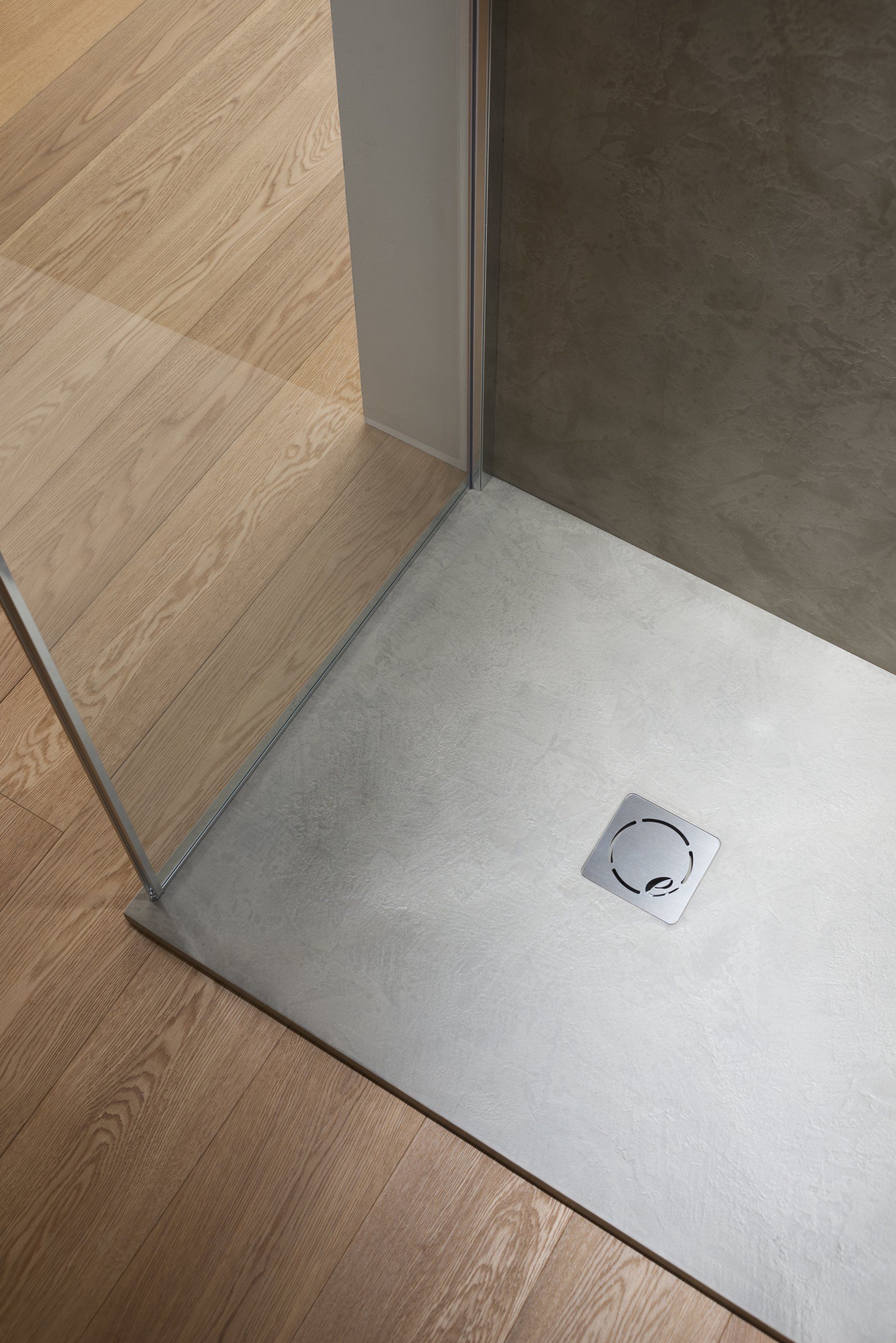 light grey resin floor in shower