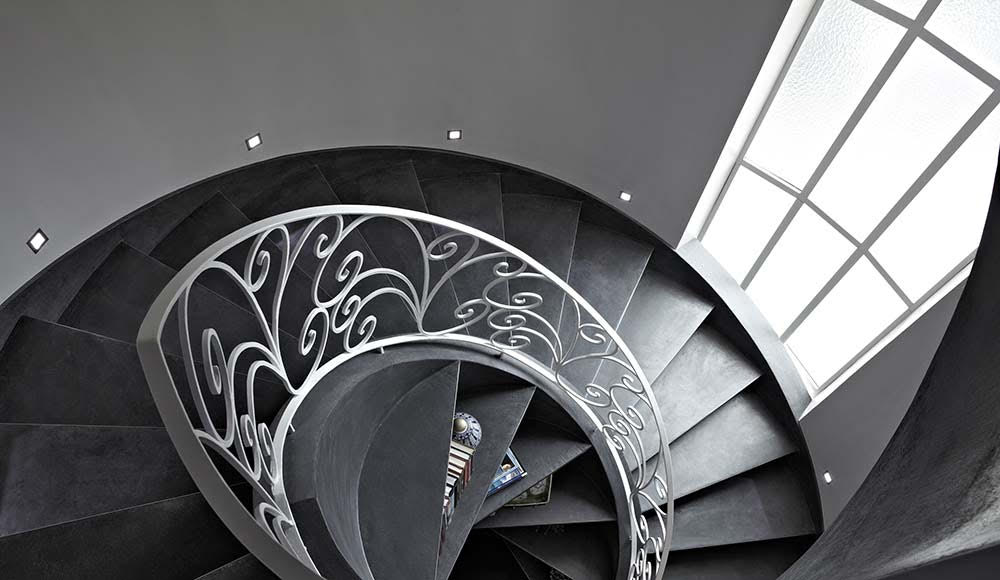 Resin dark grey spiral staircase