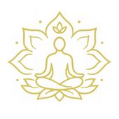 Une fleur de lotus dorée entoure une silhouette en position de méditation.