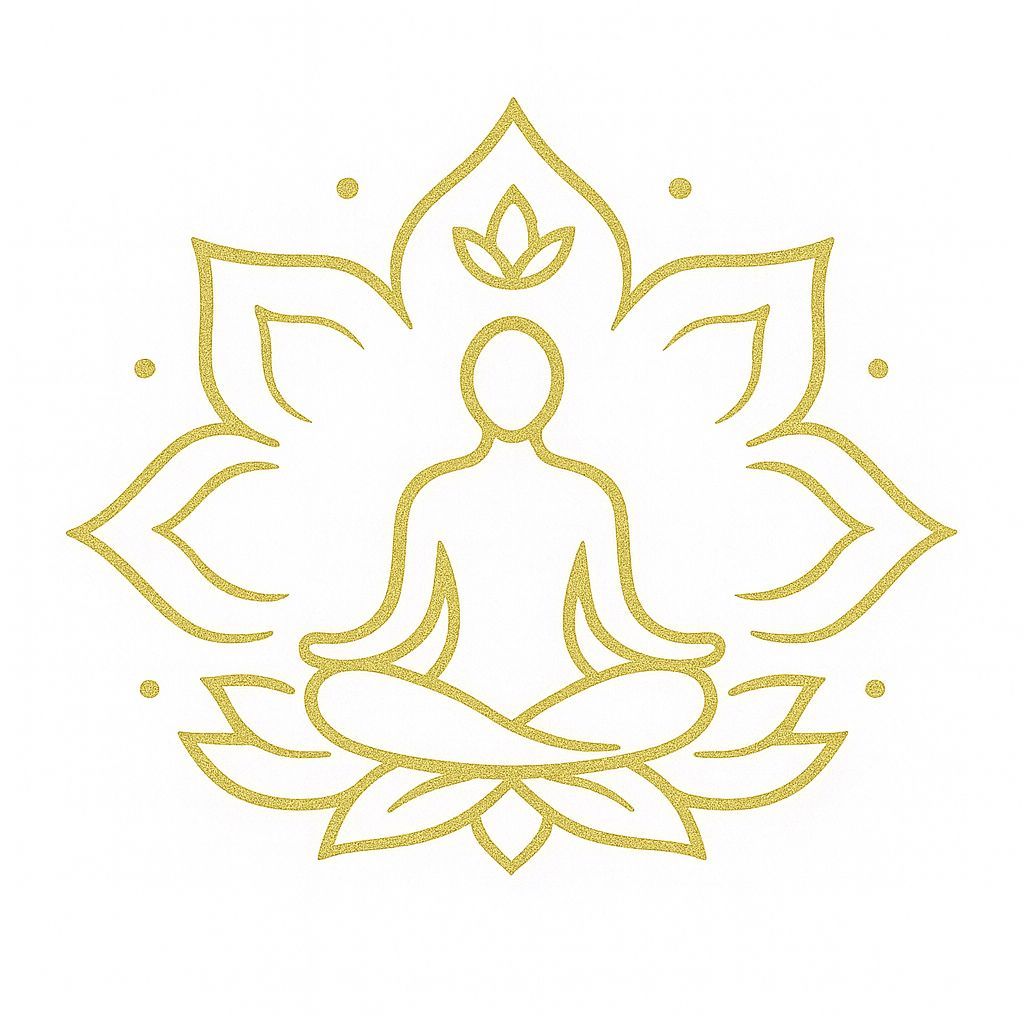 Une fleur de lotus dorée entoure une silhouette en position de méditation.