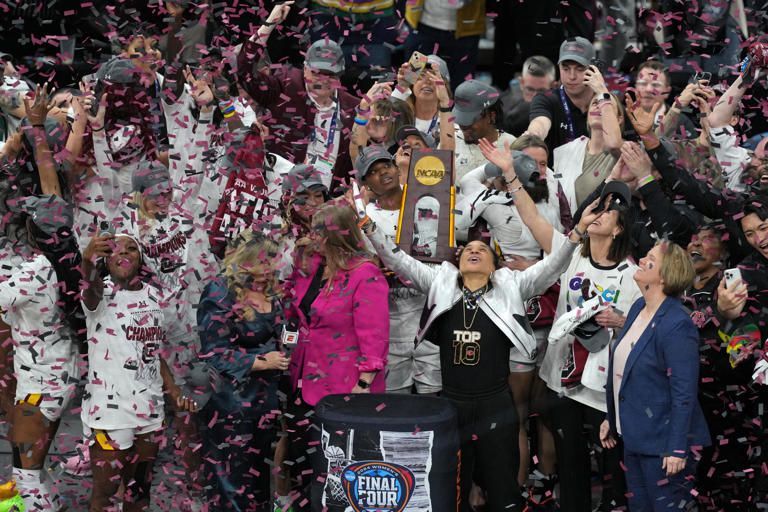 Perfection. South Carolina completed its undefeated season with an 87-75 win over Iowa in the national championship game.
The win secured the program's second title in three seasons and third in program history, making South Carolina just the fifth NCAA women's basketball program to accomplish that feat.