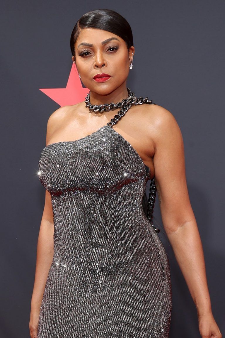 Taraji P. Henson stuns in a sparkling silver dress on the 2022 BET Awards red carpet in LA