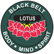 A black belt lotus logo that says body mind spirit