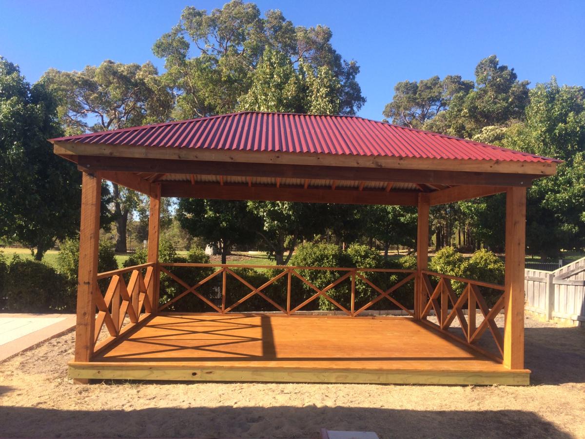 Colorbond Gazebo with Red Roof — Chipping Norton, NSW — Breeze Gazebos & Huts