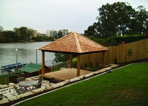 Shingled Gazebo Near Lake — Chipping Norton, NSW — Breeze Gazebos & Huts