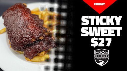 Sticky sweet ribs and fries, Moose Winooski's Friday special, $27.