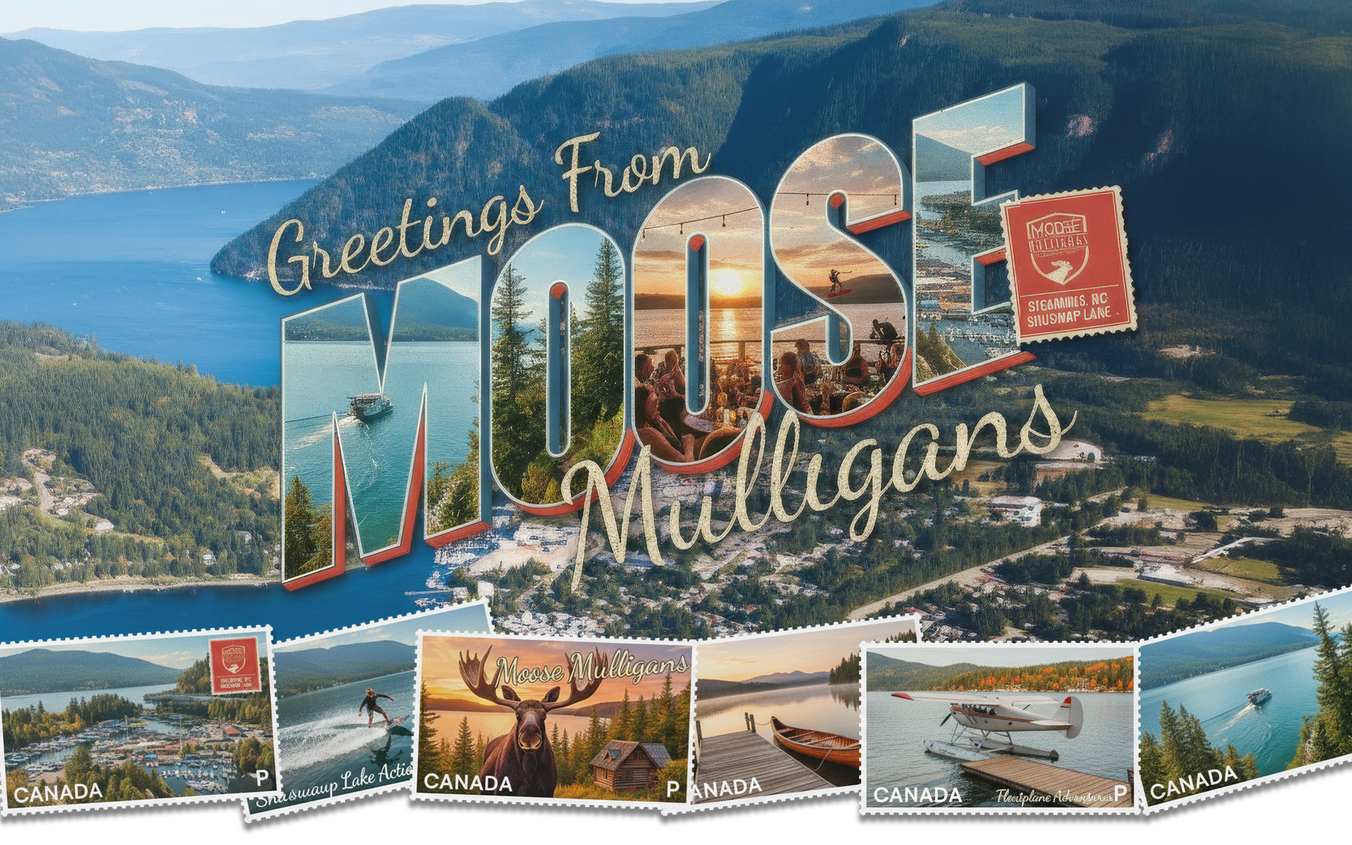 Plate with steak, shrimp, fries, and grilled bread, paired with a glass of red wine, on a wooden table.