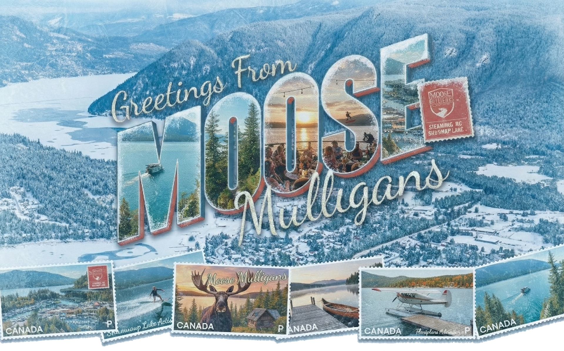 Plate with steak, shrimp, fries, and grilled bread, paired with a glass of red wine, on a wooden table.