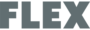Gray “FLEX” text logo on a light background