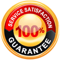 A service satisfaction guarantee label with a 100 % guarantee on it.