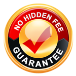 A no hidden fee guarantee badge with a check mark in the center.