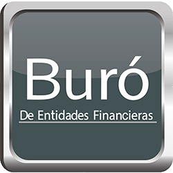 Logo for Buró De Entidades Financieras, a financial entity. Dark grey square with white text and silver trim.