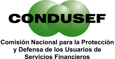 Logotipo de CONDUSEF: esferas verdes superpuestas con el texto negro 