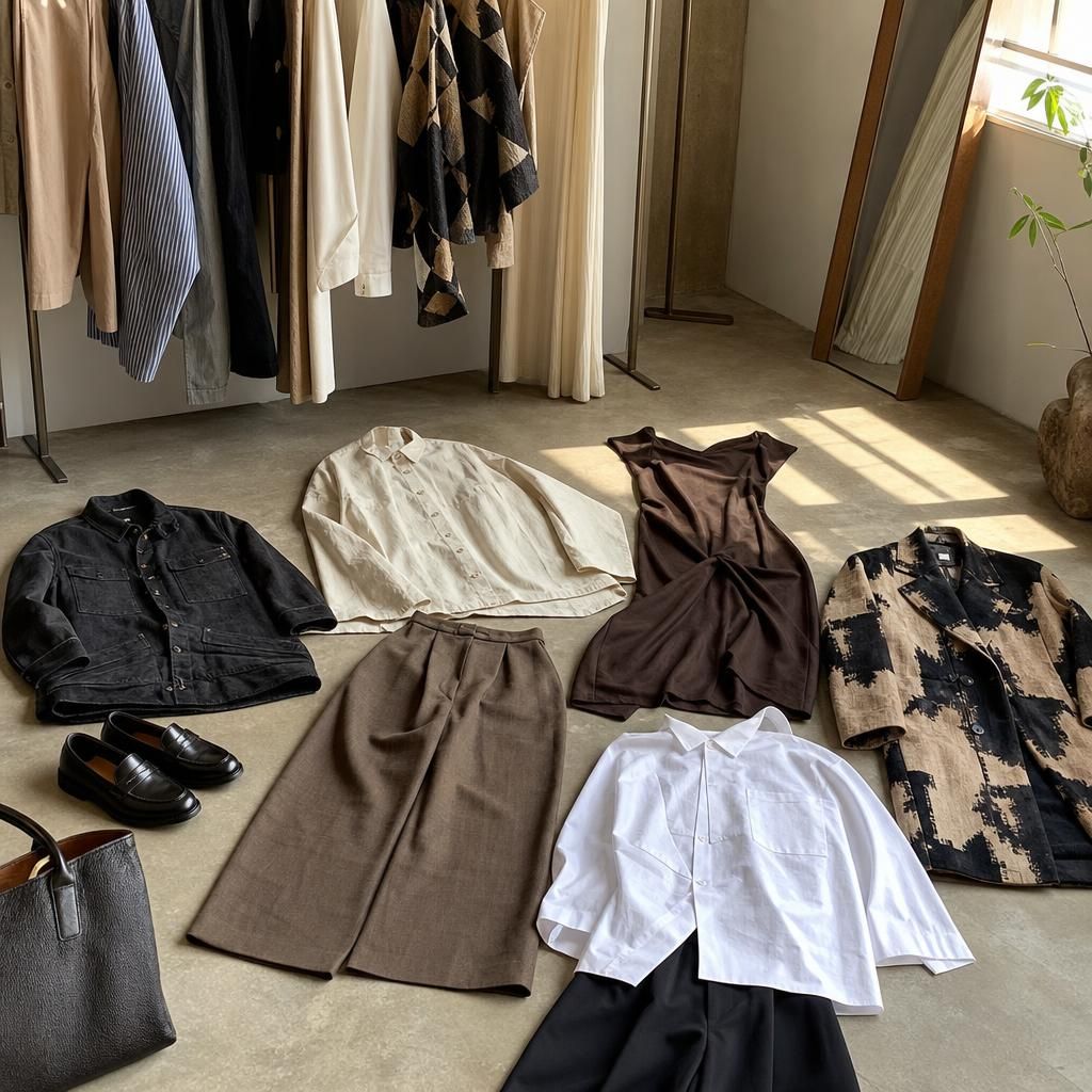 Gender neutral clothing laid out in a studio