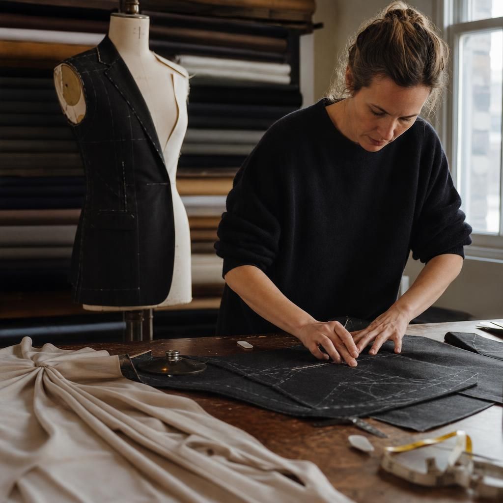 Tailor editing a garment on a worktable
