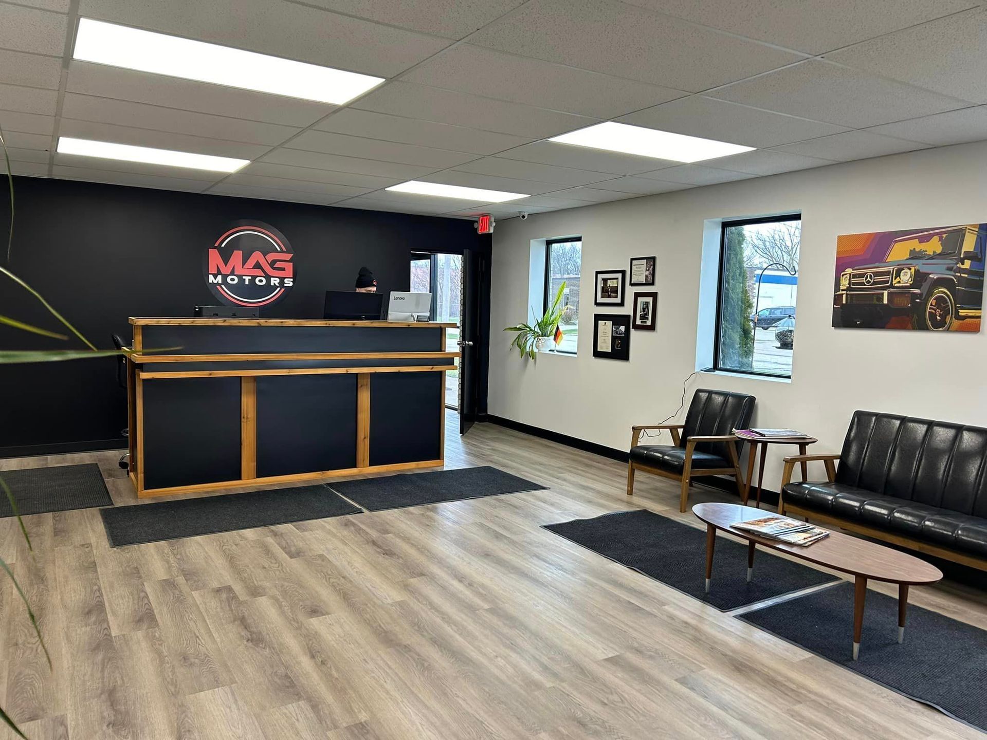 Interior of MAG Motors office with a reception desk | MAG Motors