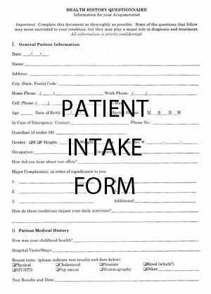 Patient Intake Form after You Contact Marc Bystock at Holistic Acupuncture NYC