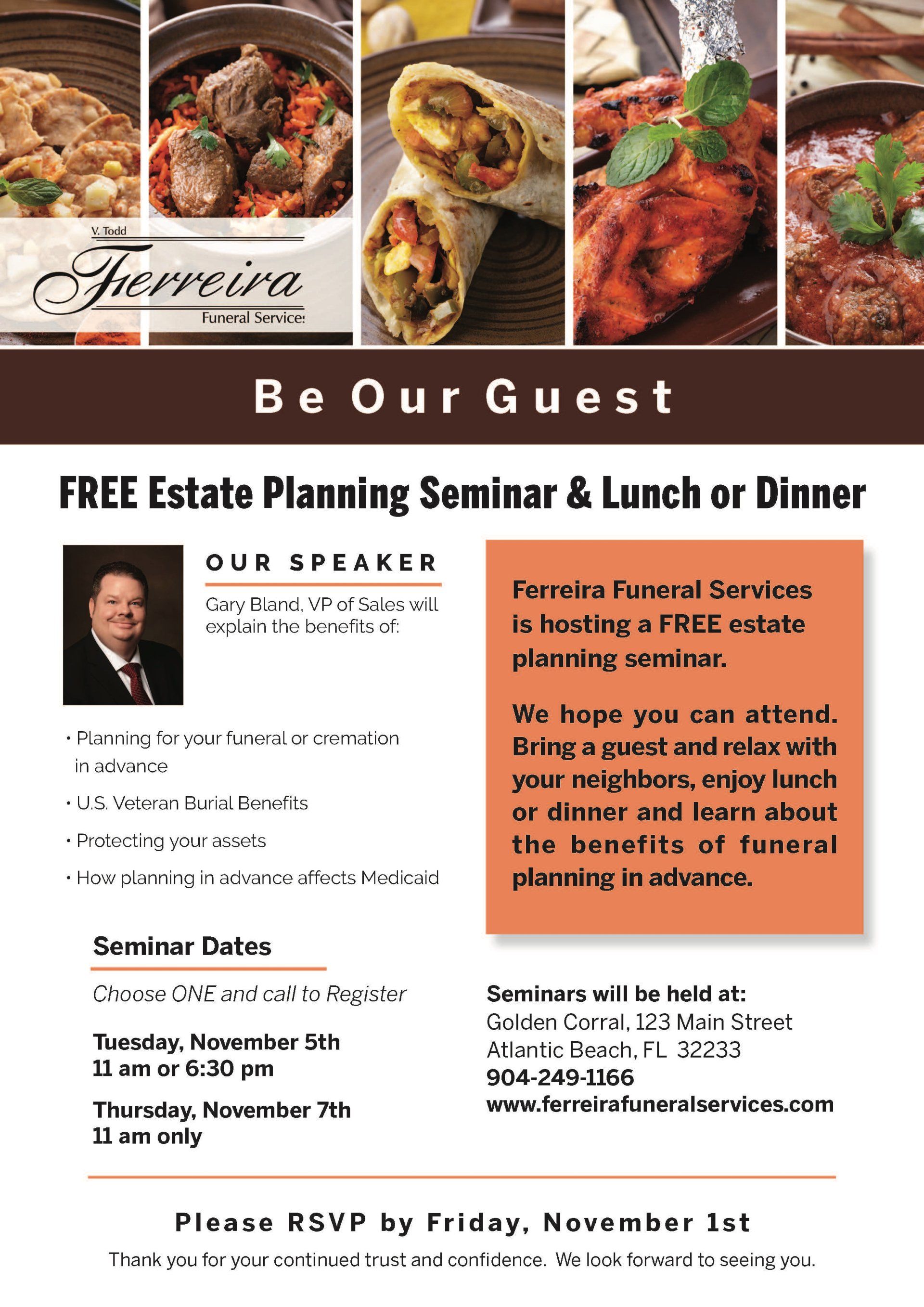 A flyer for a free estate planning seminar and lunch or dinner.