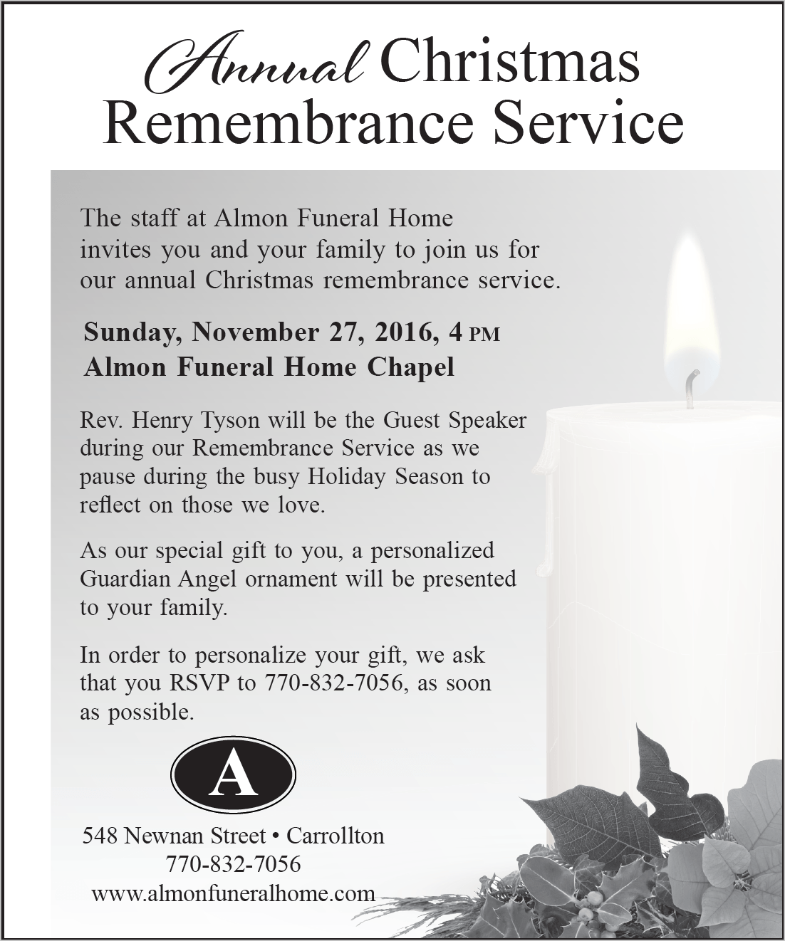 A flyer for an annual Christmas remembrance service