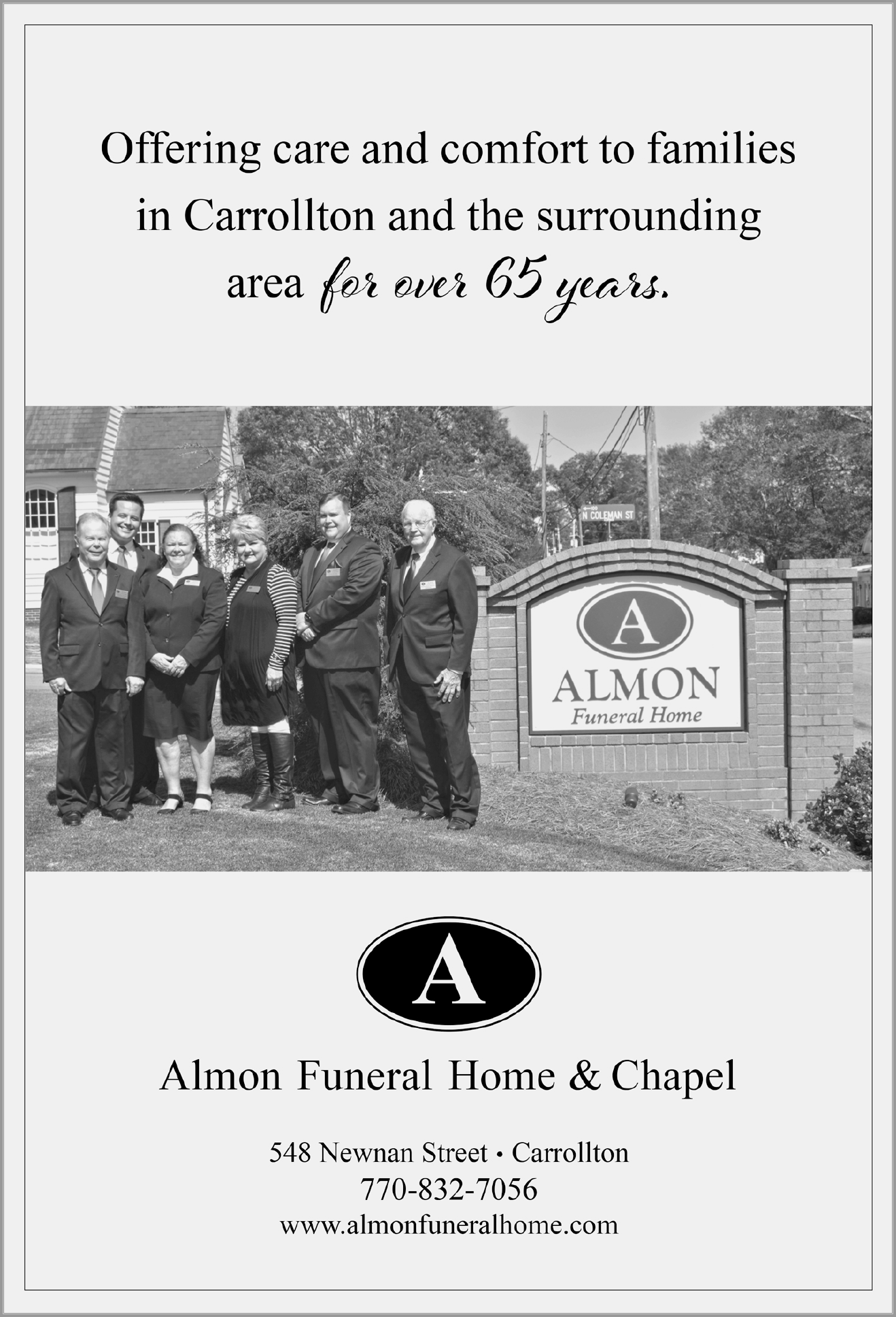 A black and white advertisement for a funeral home and chapel
