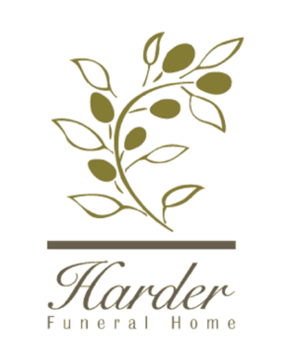A logo for harder funeral home shows a tree branch with leaves
