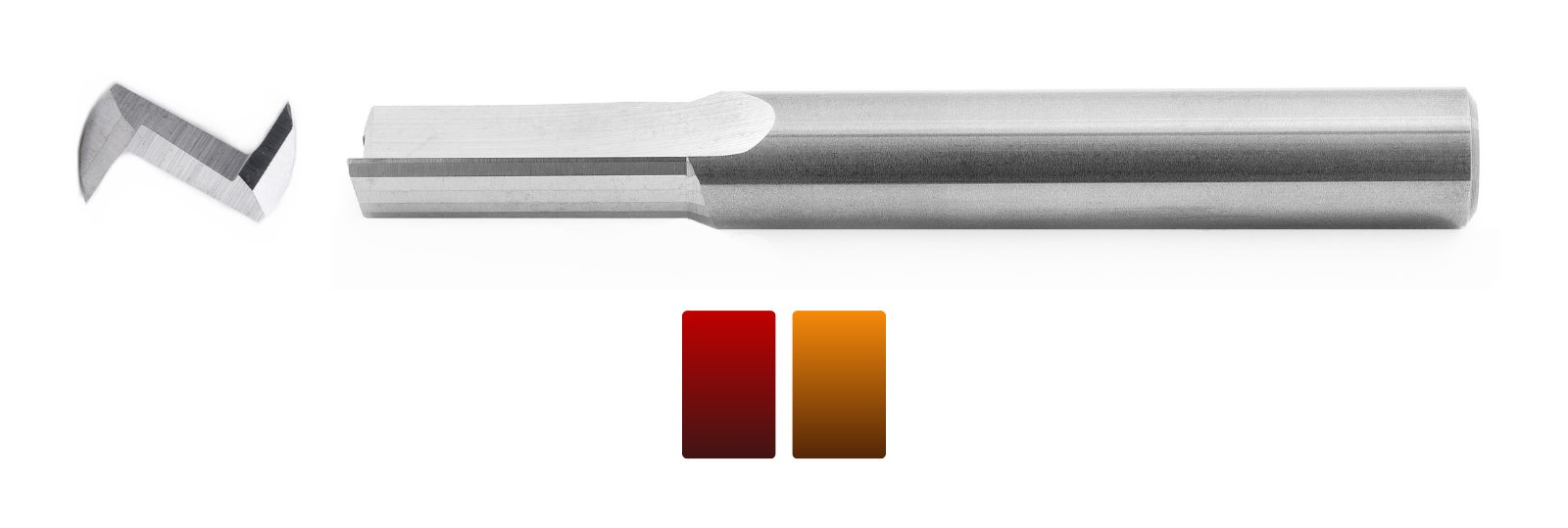Upclose image of the two straight flute z plastic cnc router bit with color guide to match to the plastic material chart