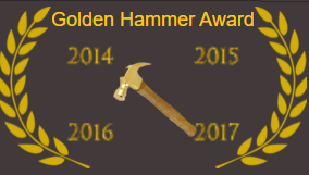 Golden Hammer Award graphic with hammer, wreath, and years 2014-2017.