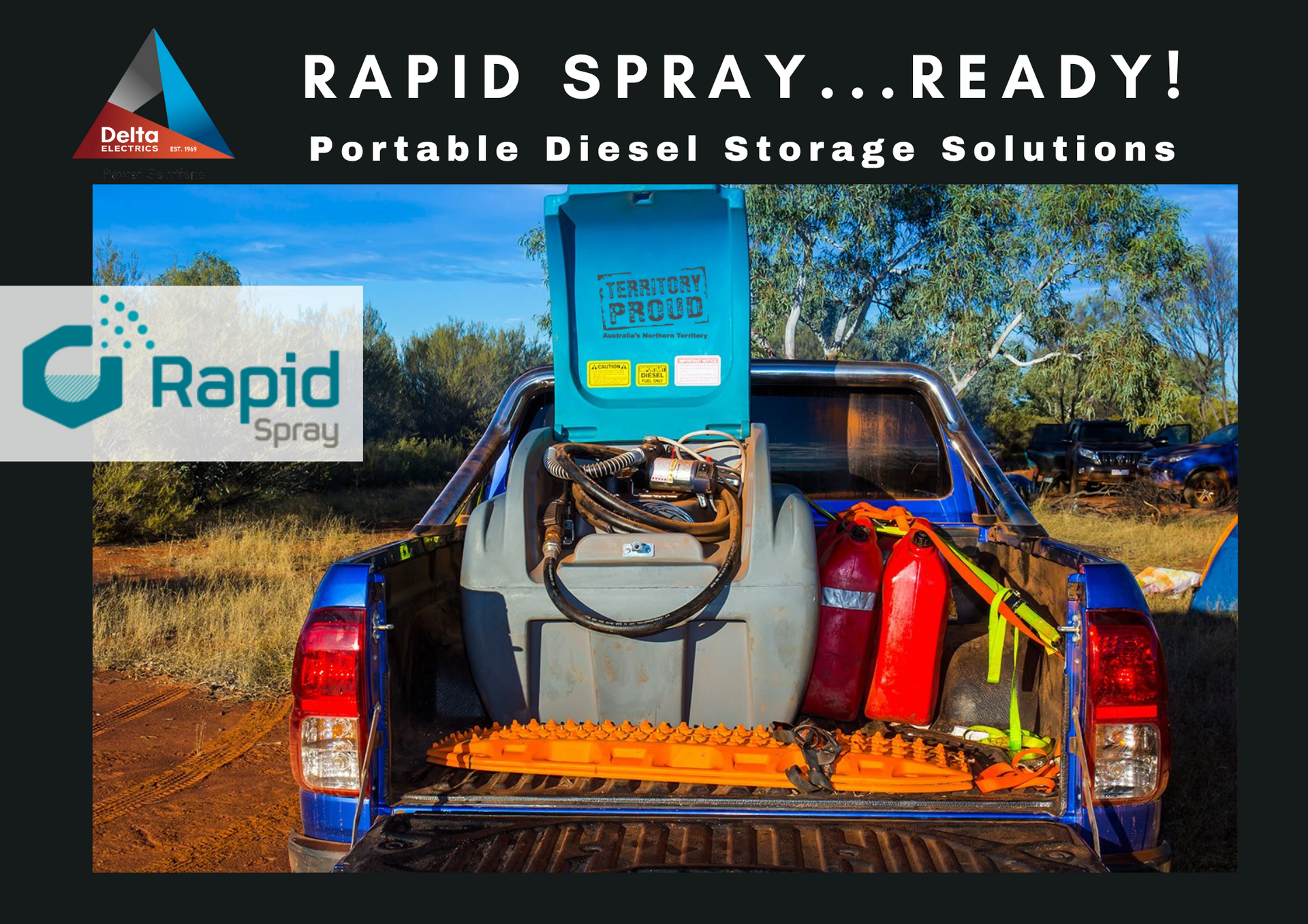 an ad for rapid spray portable diesel storage solutions