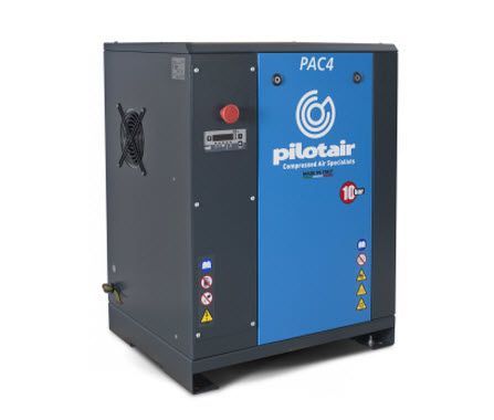 a pilotair pac4 air compressor is shown on a white background .