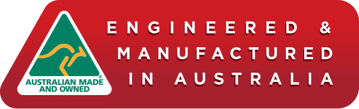 a red sign that says engineered and manufactured in australia