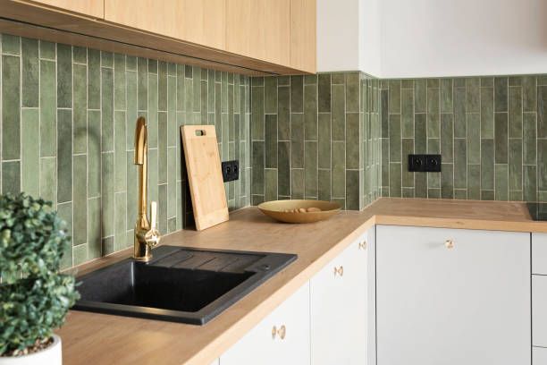 step by step kitchen backsplash installation process. Green backsplash