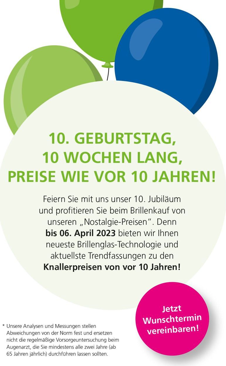 Eine Geburtstagseinladung mit grünen und blauen Luftballons darauf