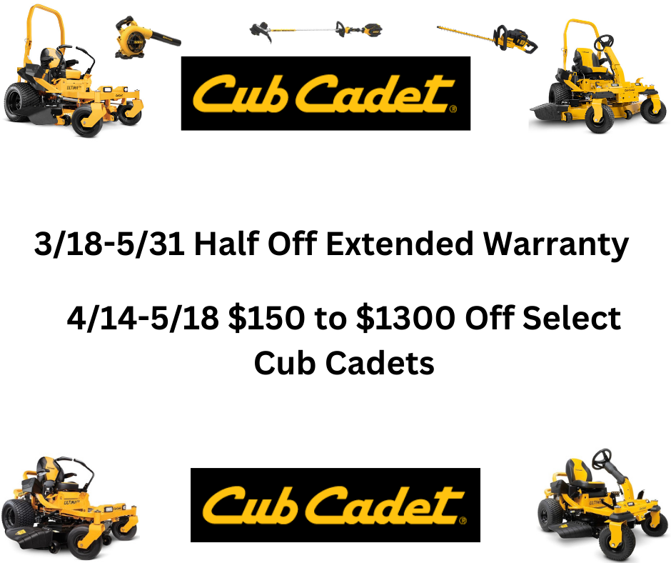 A flyer for cub cadet and dewalt lawn mowers
