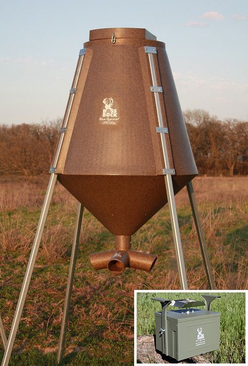 picture of a boss buck feeder in a field