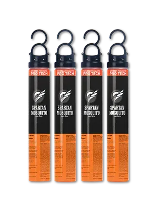 four cans of spartan mosquito spray are sitting next to each other on a white background .