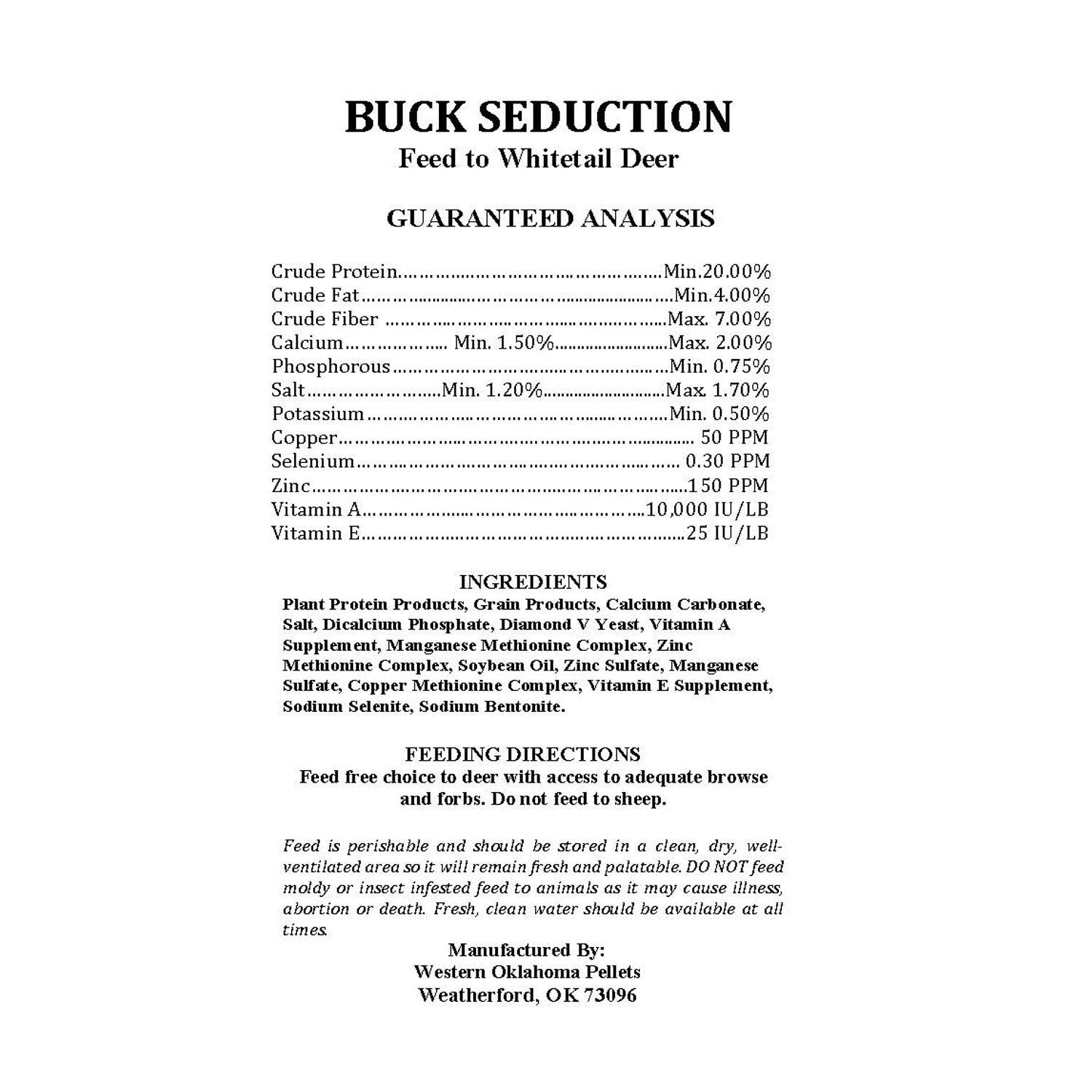 A page of a buck seduction feed for whitetail deer.