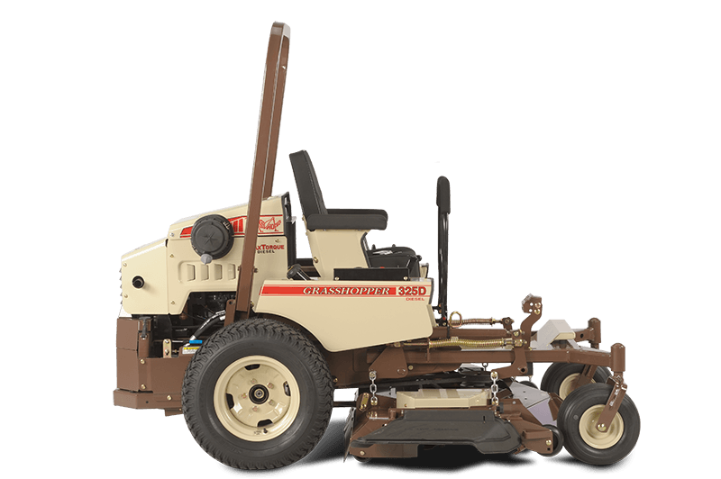 a brown and white grasshopper 3250 lawn mower on a white background