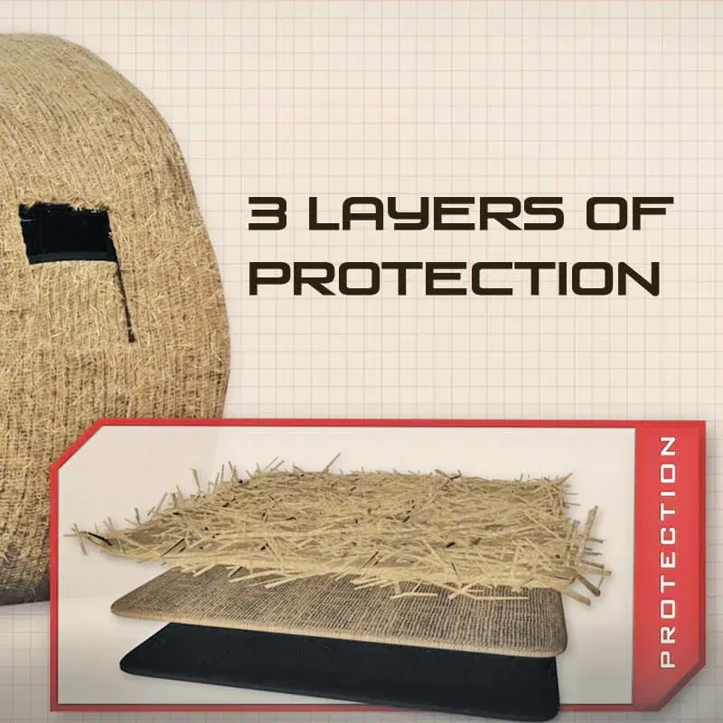 An advertisement for 3 layers of protection with a helmet in the background