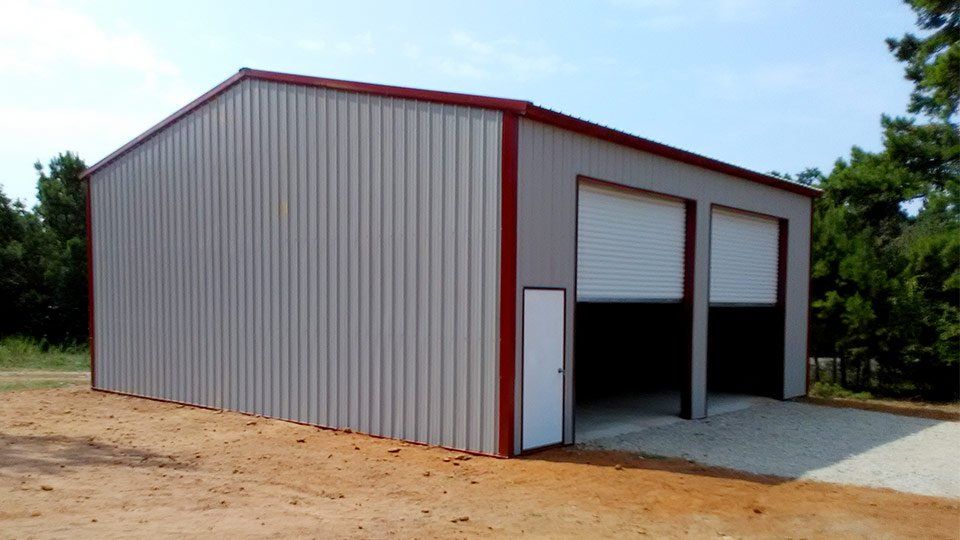 Texwin Steel Barn 2 Garage Doors Gray & Red