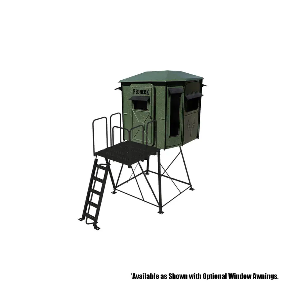 A 3d model of a hunting blind with a ladder attached to it.