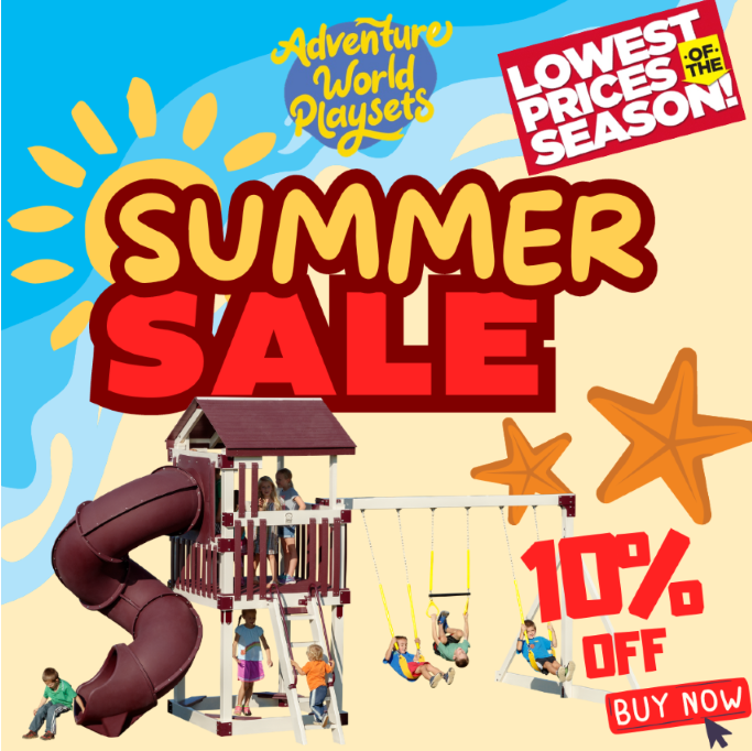 A summer sale advertisement for adventure world playsets