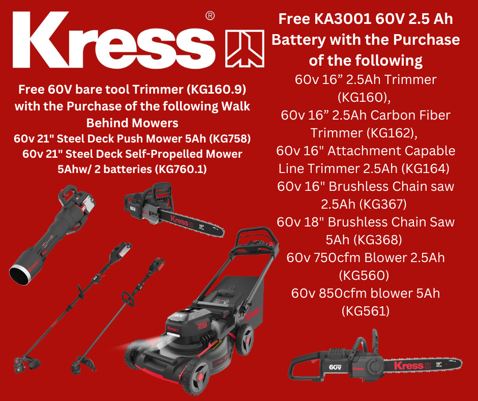 An advertisement for kress lawn mowers and trimmers
