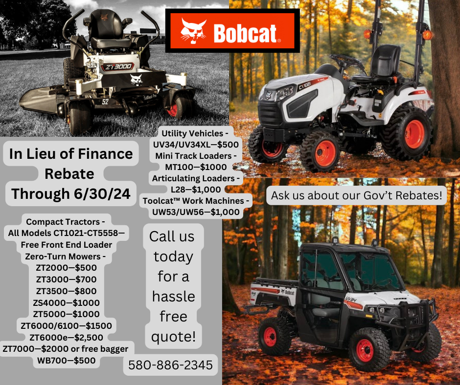 An advertisement for bobcat lawn mowers and utility vehicles