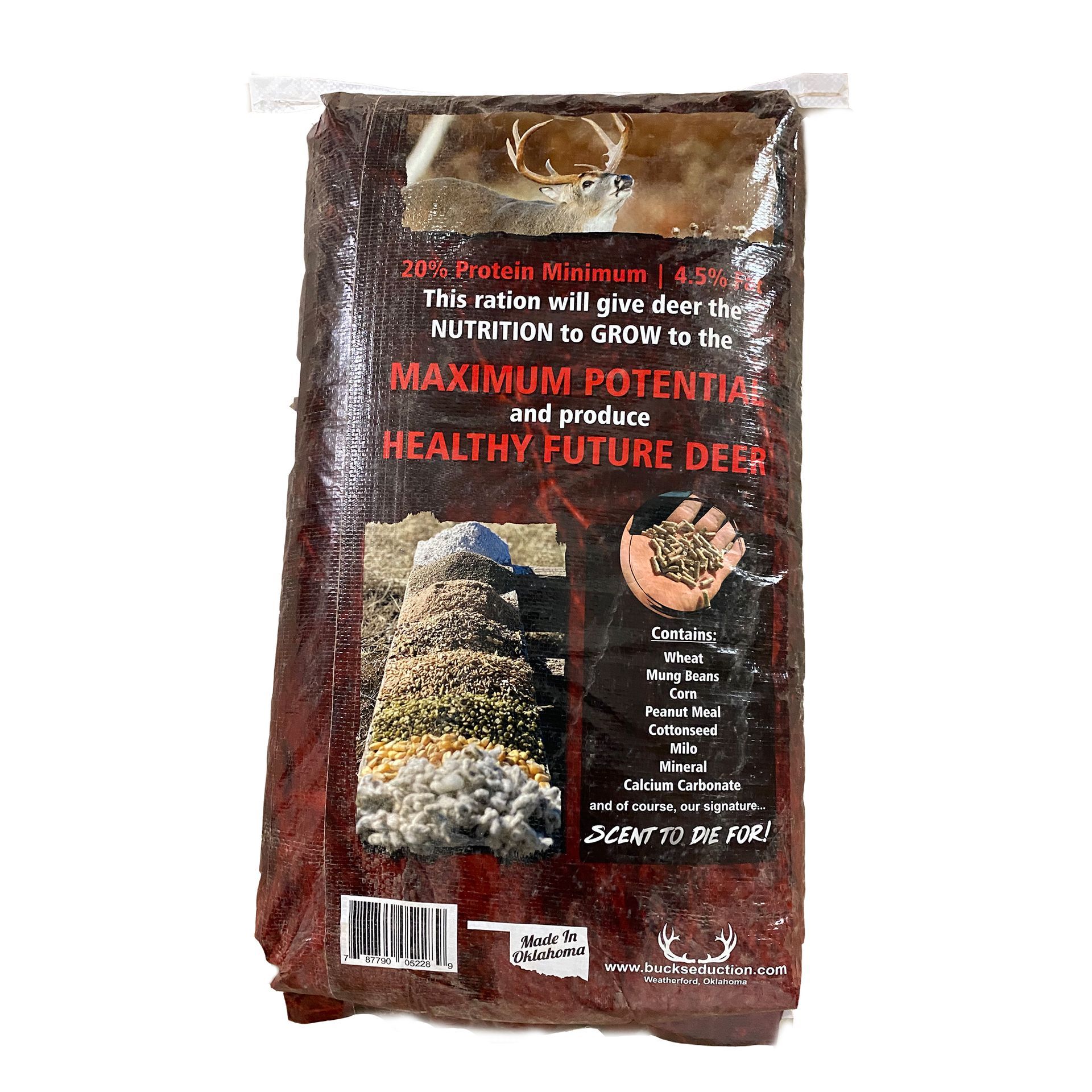 A bag of food that says maximum potential healthy future deer 