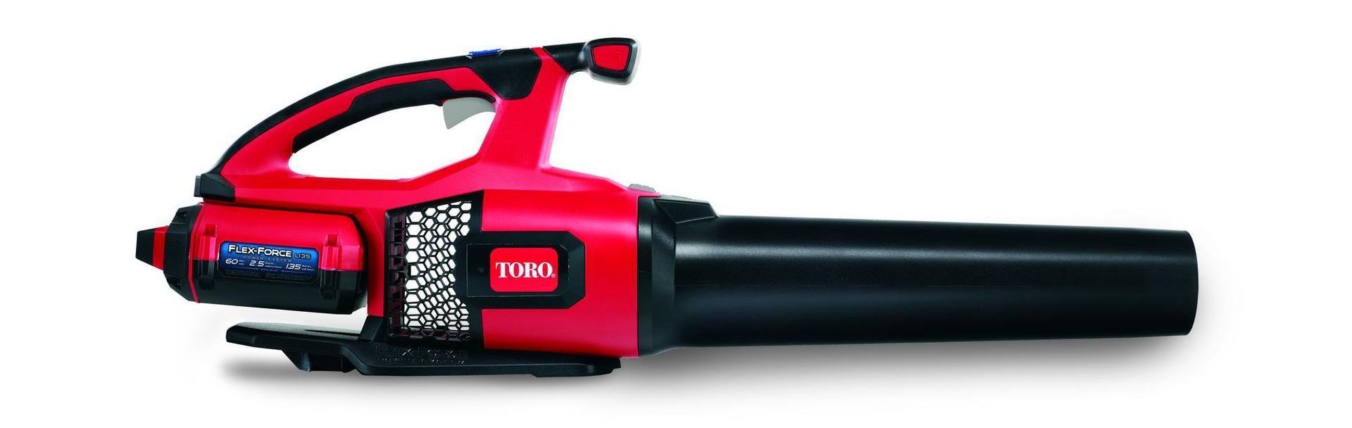 A red and black toro  blower on a white background.